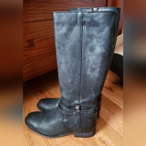 Frye Melissa Belted Tall Black (and Patina/Gray Tones) Boots 8.5